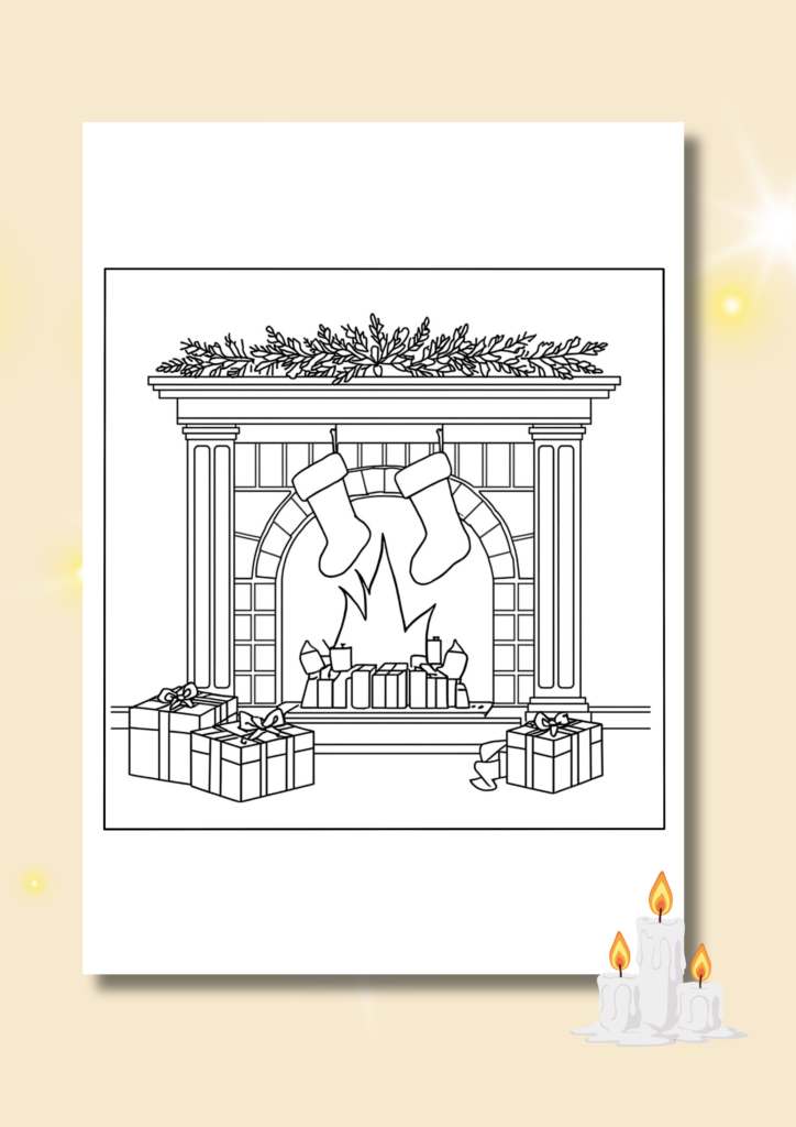 free winter fireplace coloring pages