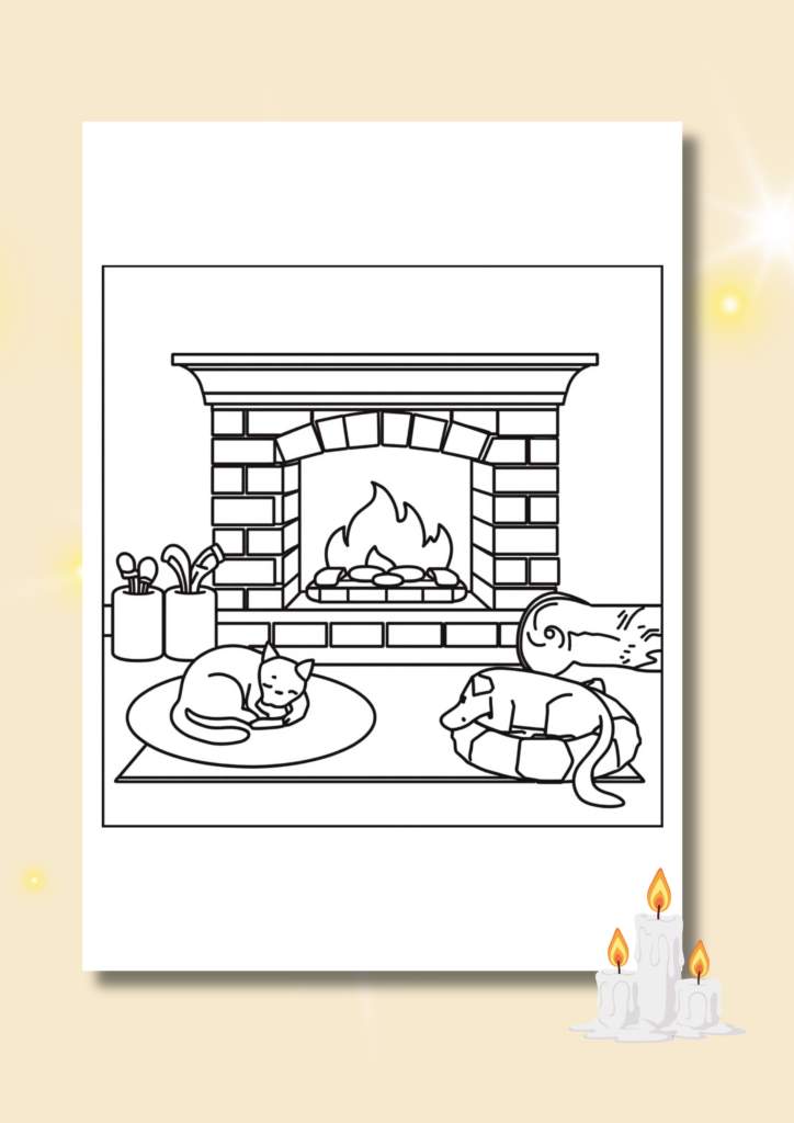 free winter fireplace coloring pages
