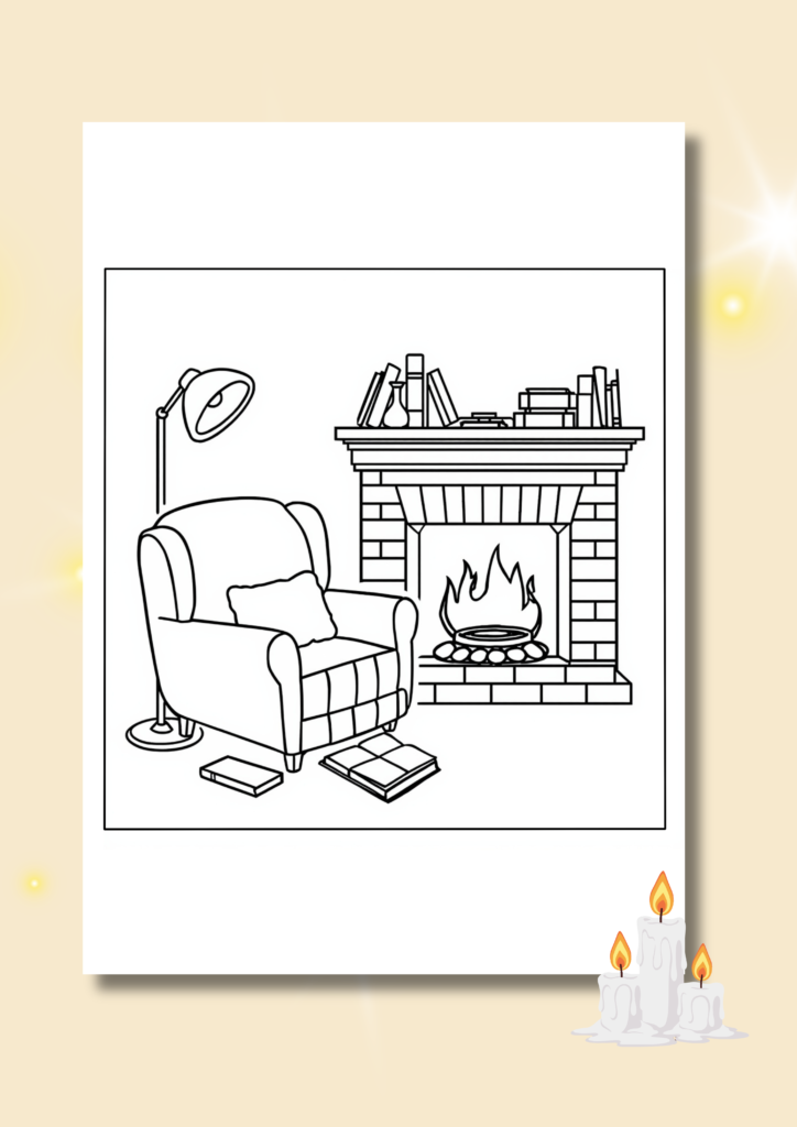 free winter fireplace coloring pages