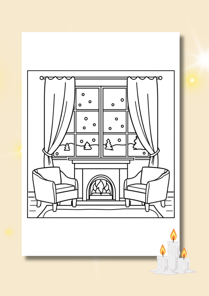 free winter fireplace coloring pages