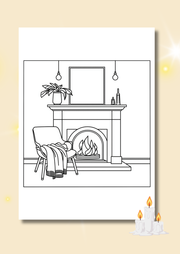 free winter fireplace coloring pages