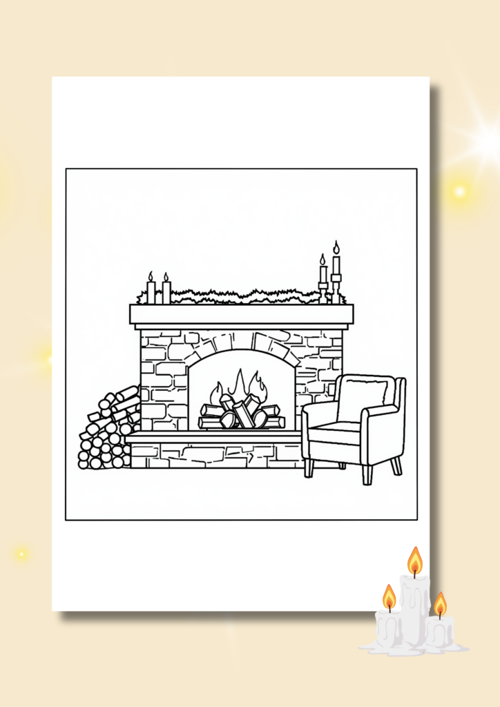 free winter fireplace coloring pages