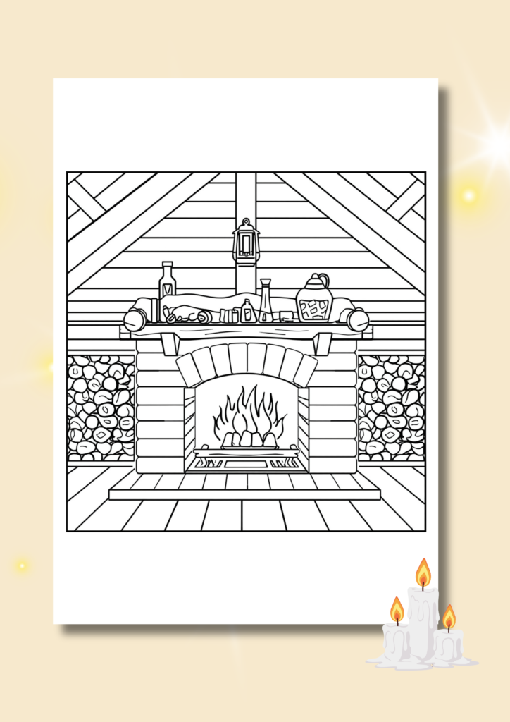 free winter fireplace coloring pages