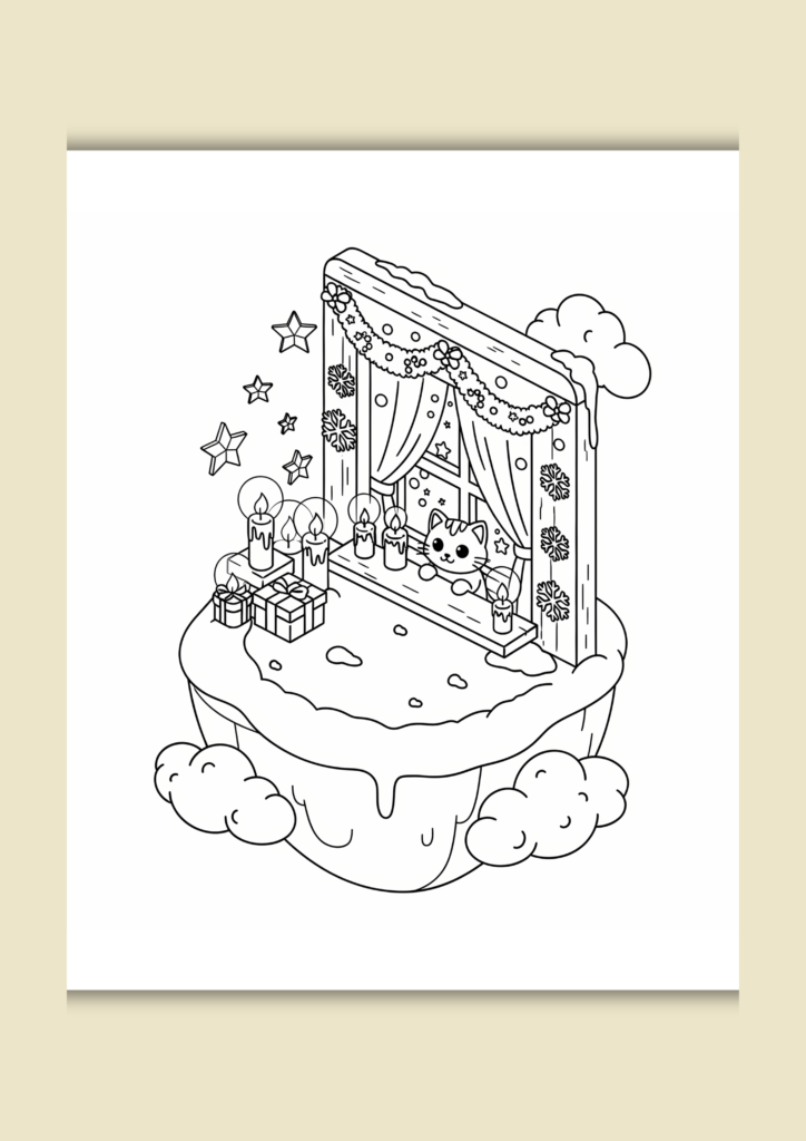 Cat Christmas tale coloring pages