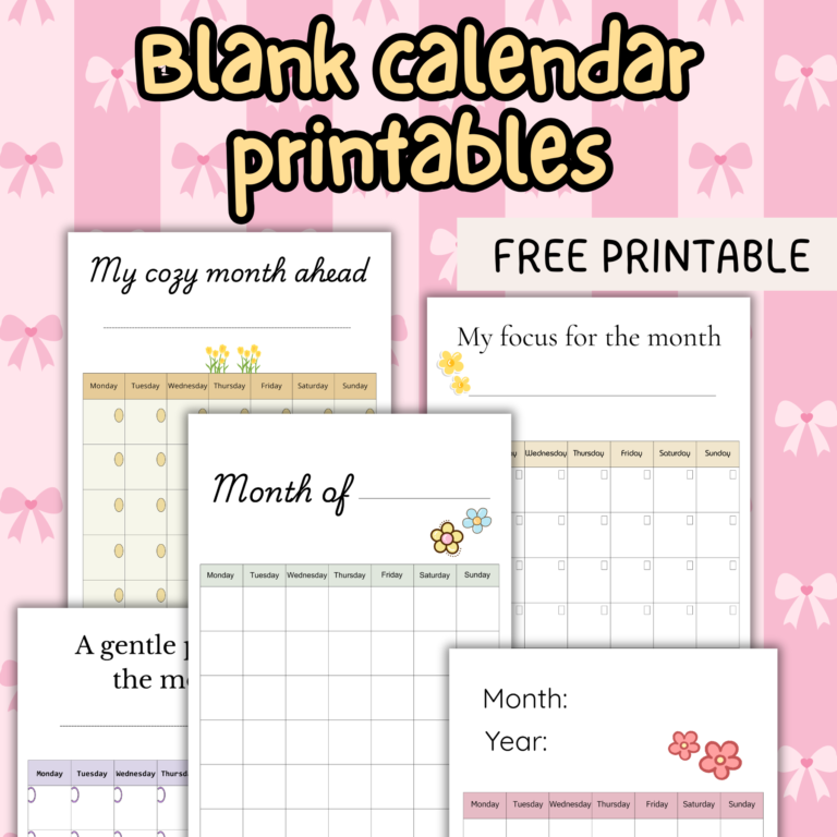 Blank calendar printable