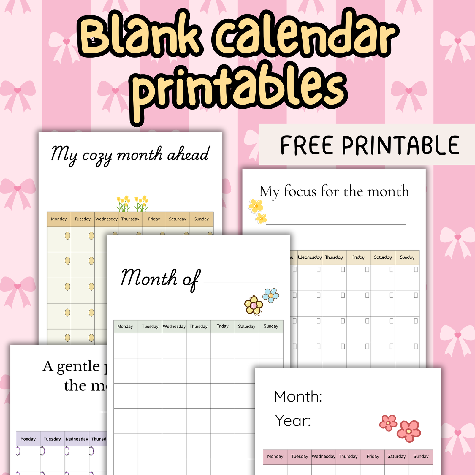 Blank calendar printable