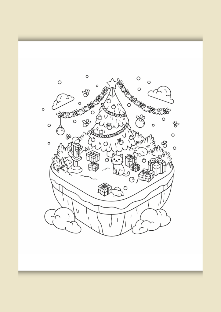 Cat Christmas tale coloring pages