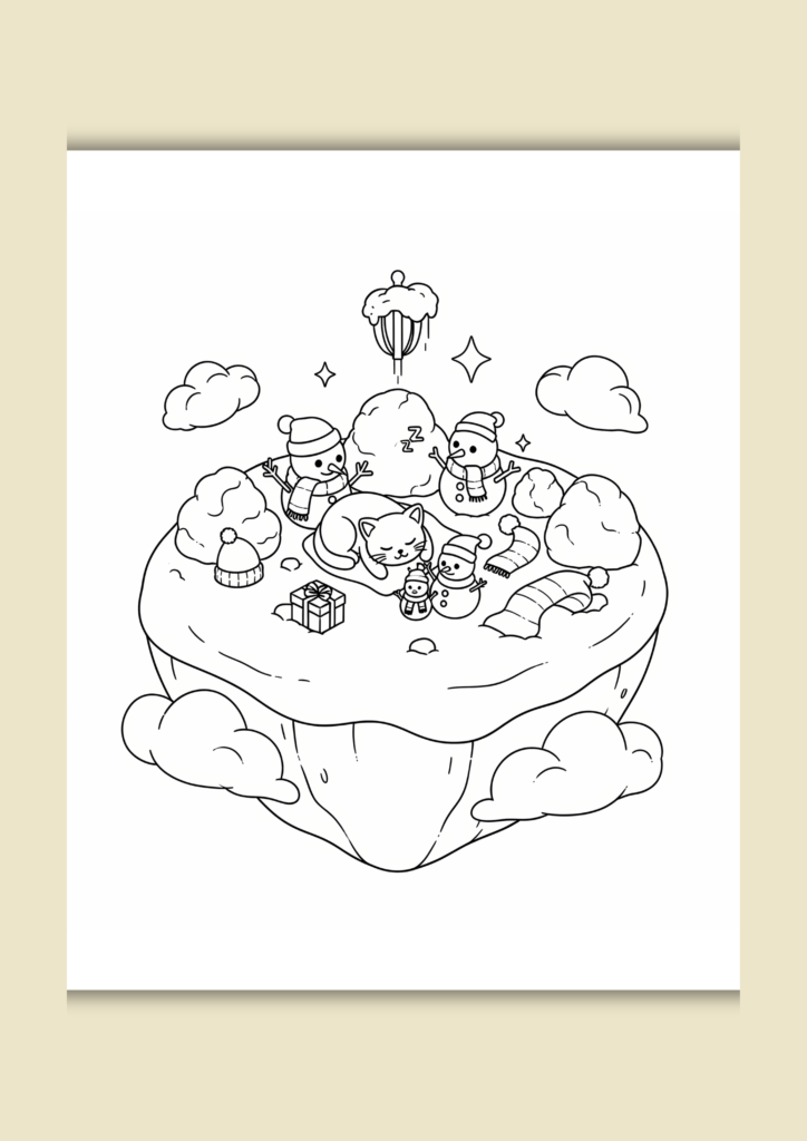 Cat Christmas tale coloring pages