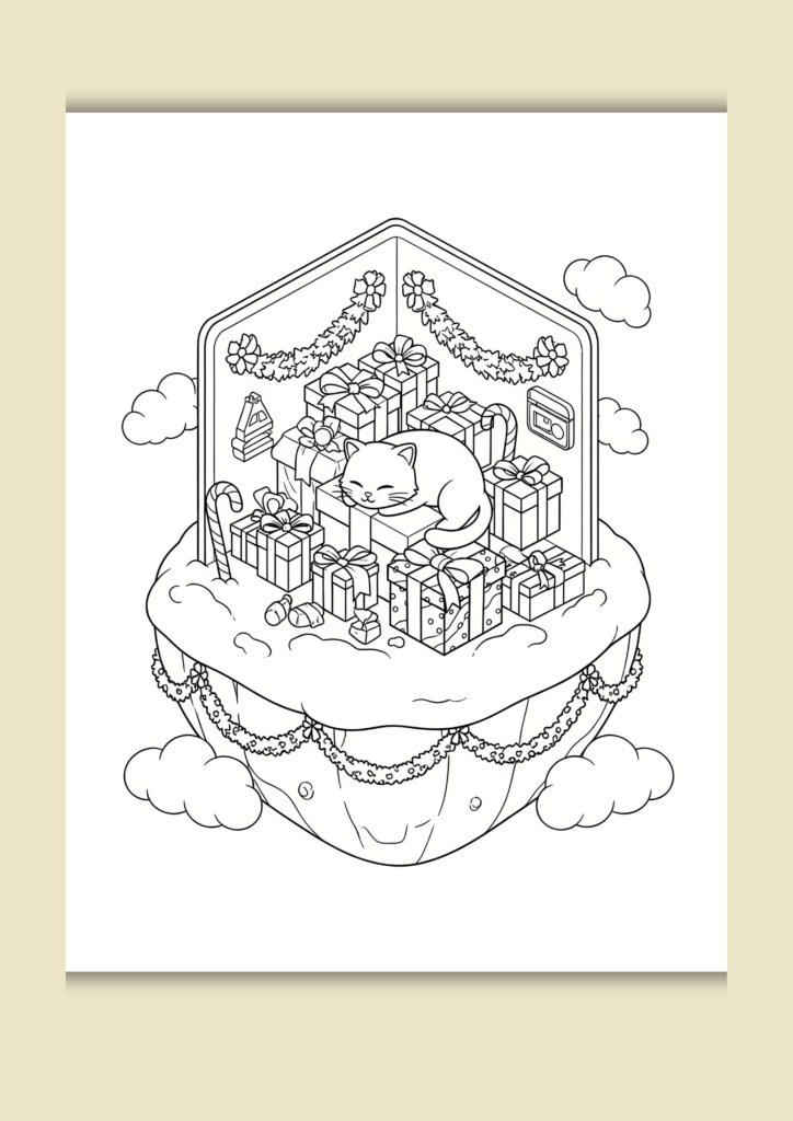 Cat Christmas tale coloring pages