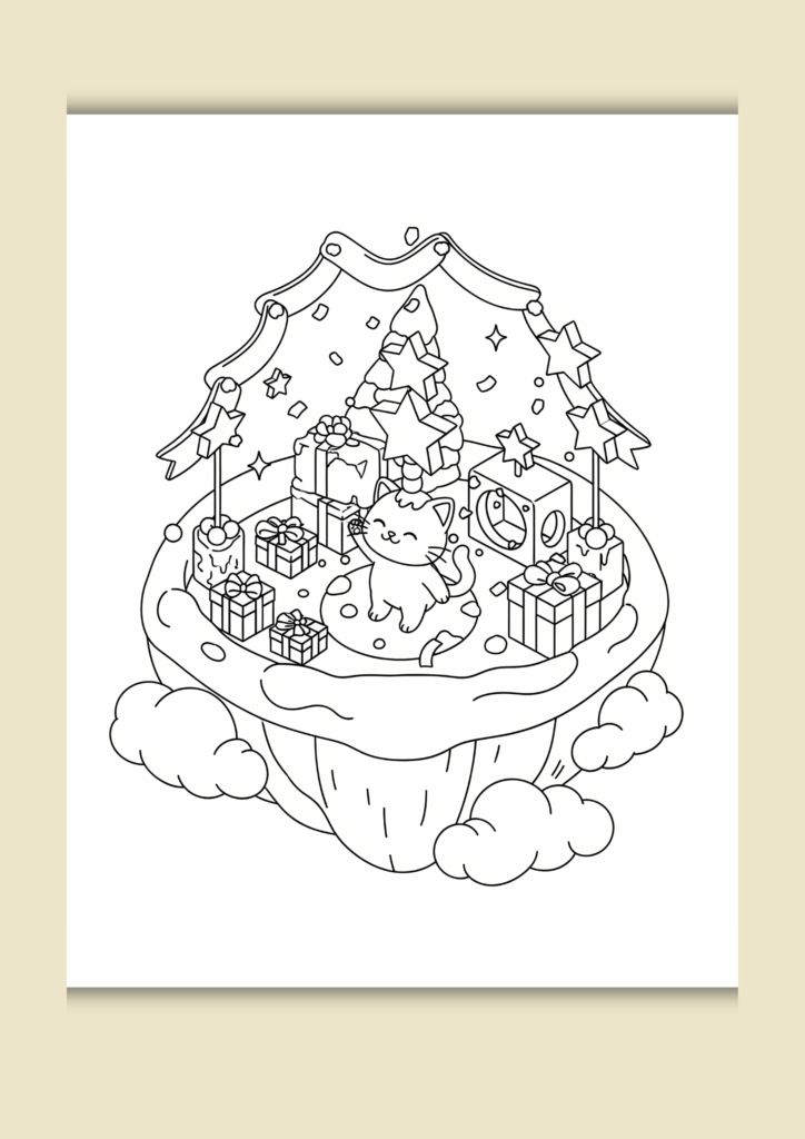 Cat Christmas tale coloring pages