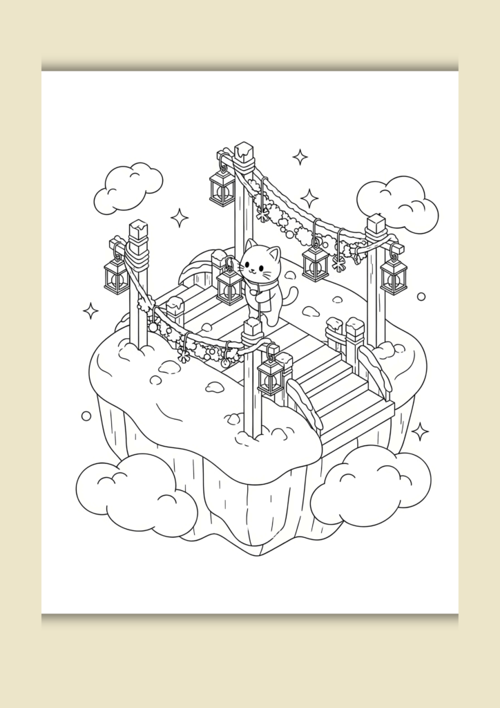 Cat Christmas tale coloring pages