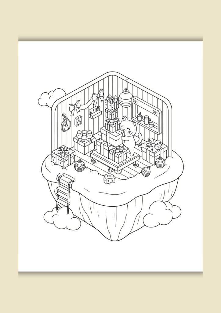 Cat Christmas tale coloring pages