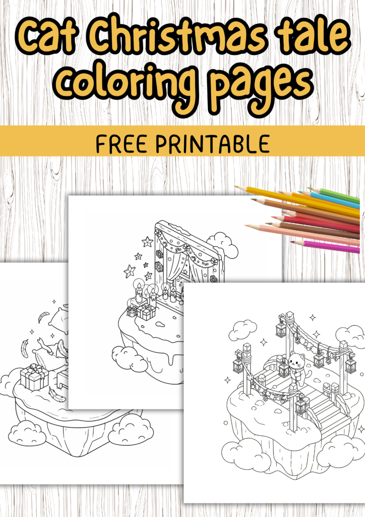 Cat Christmas tales coloring pages 