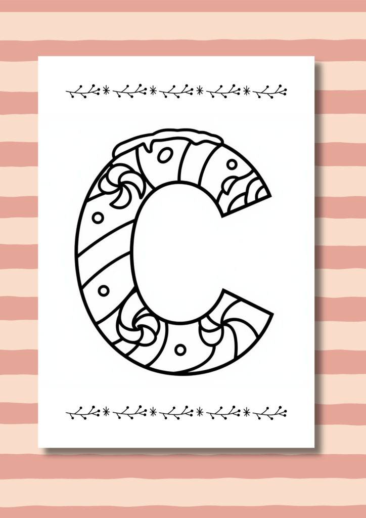Christmas alphabet C coloring pages