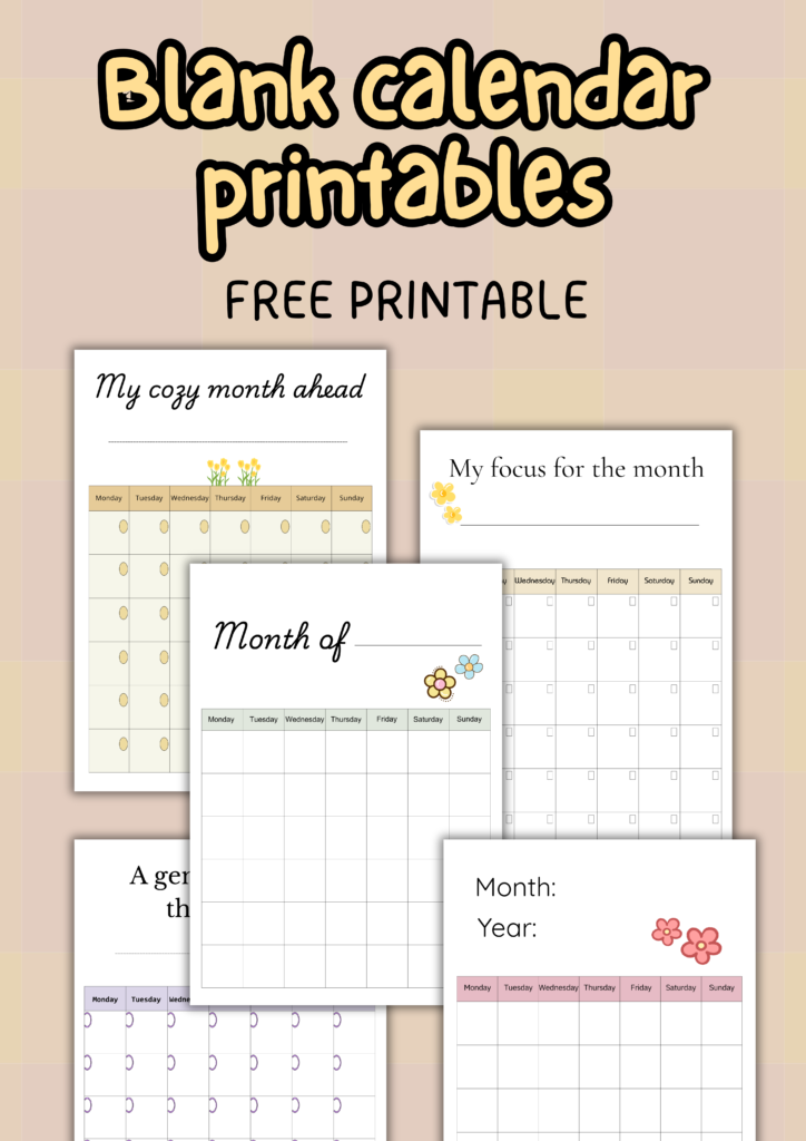 Blank calendar printable