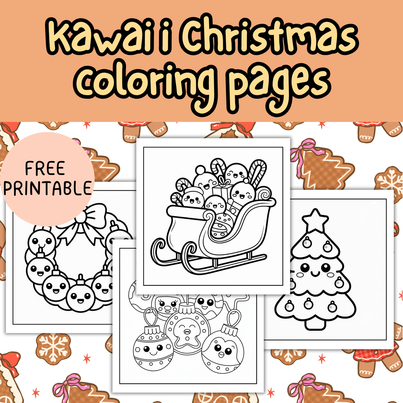 Kawaii christmas coloring pages