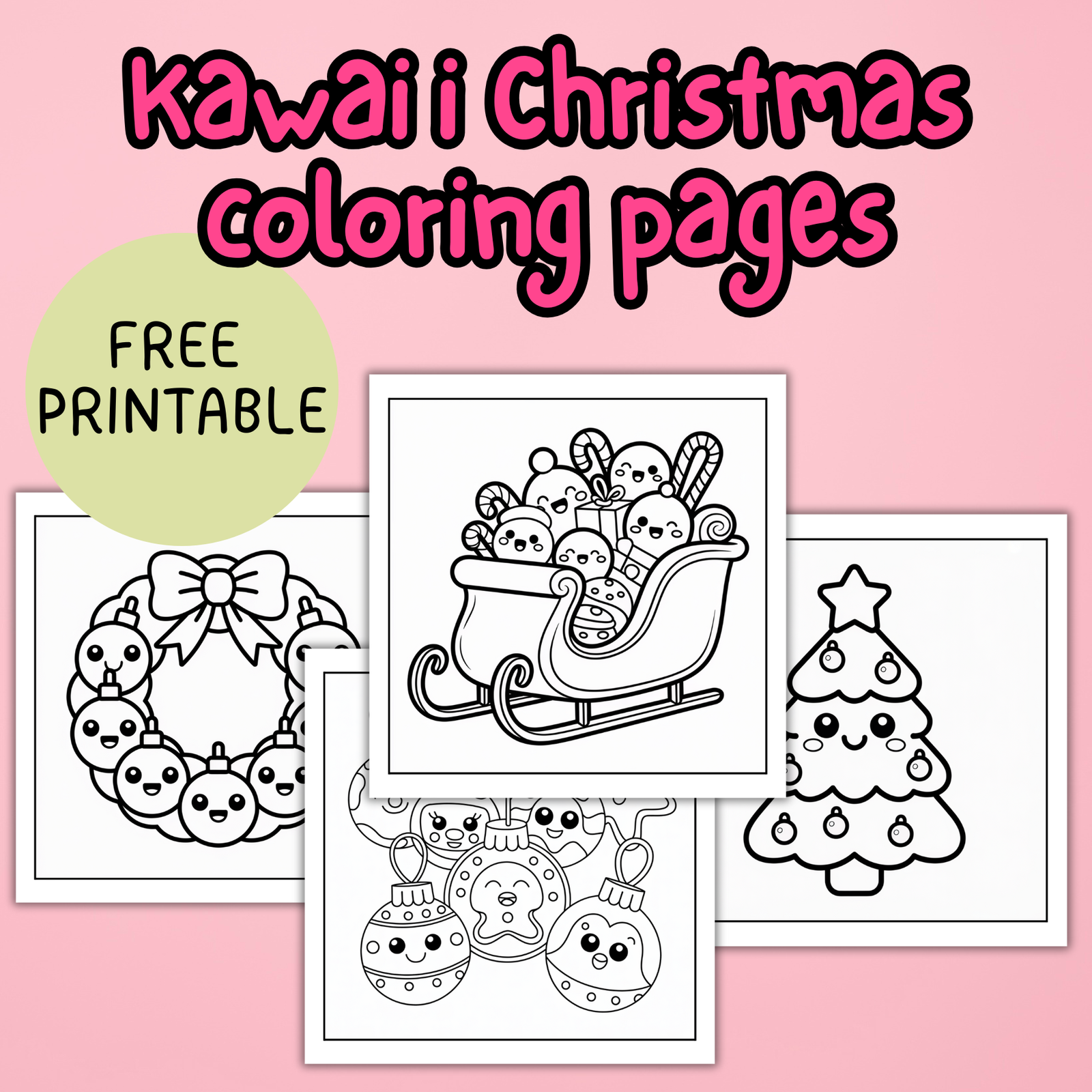 Kawaii christmas coloring pages