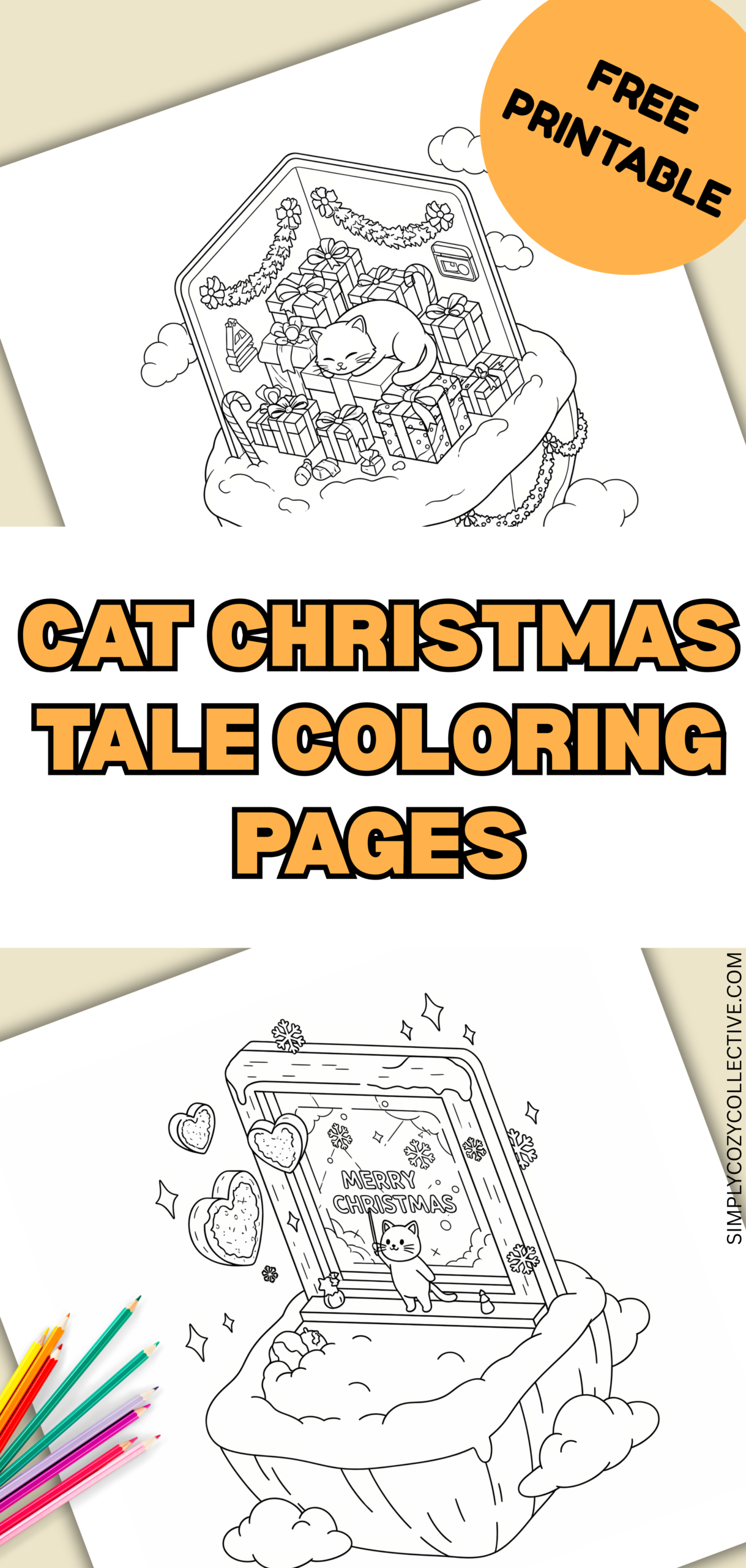 cat Christmas tale coloring pages
