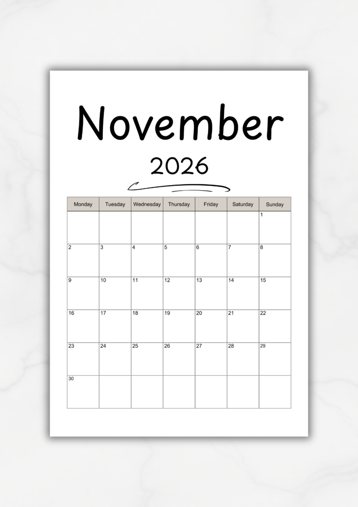 free 2026 printable calendar