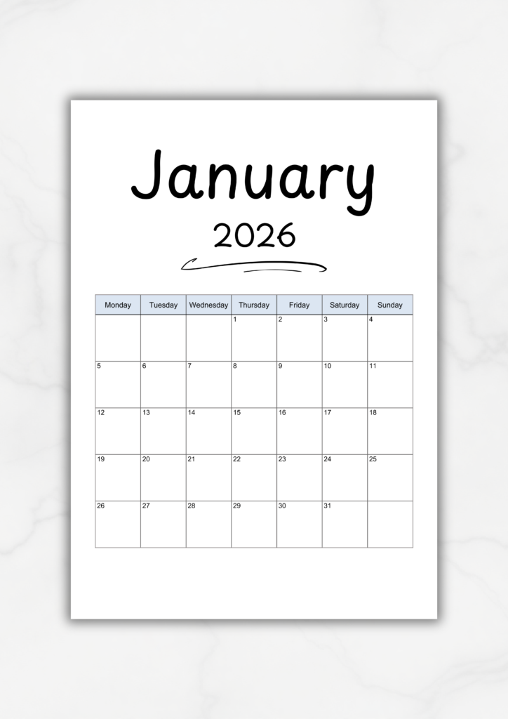 free 2026 printable calendar