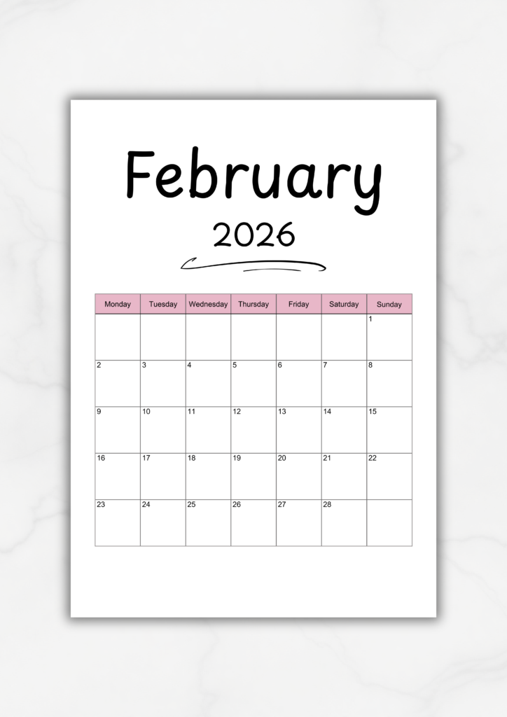 free 2026 printable calendar