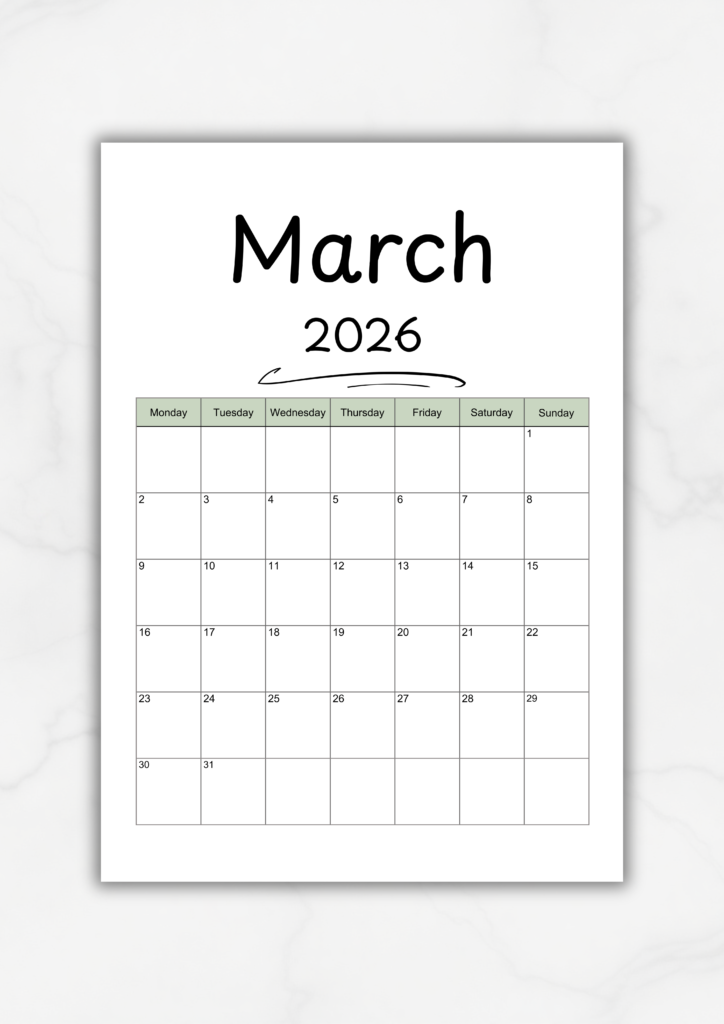 free 2026 printable calendar