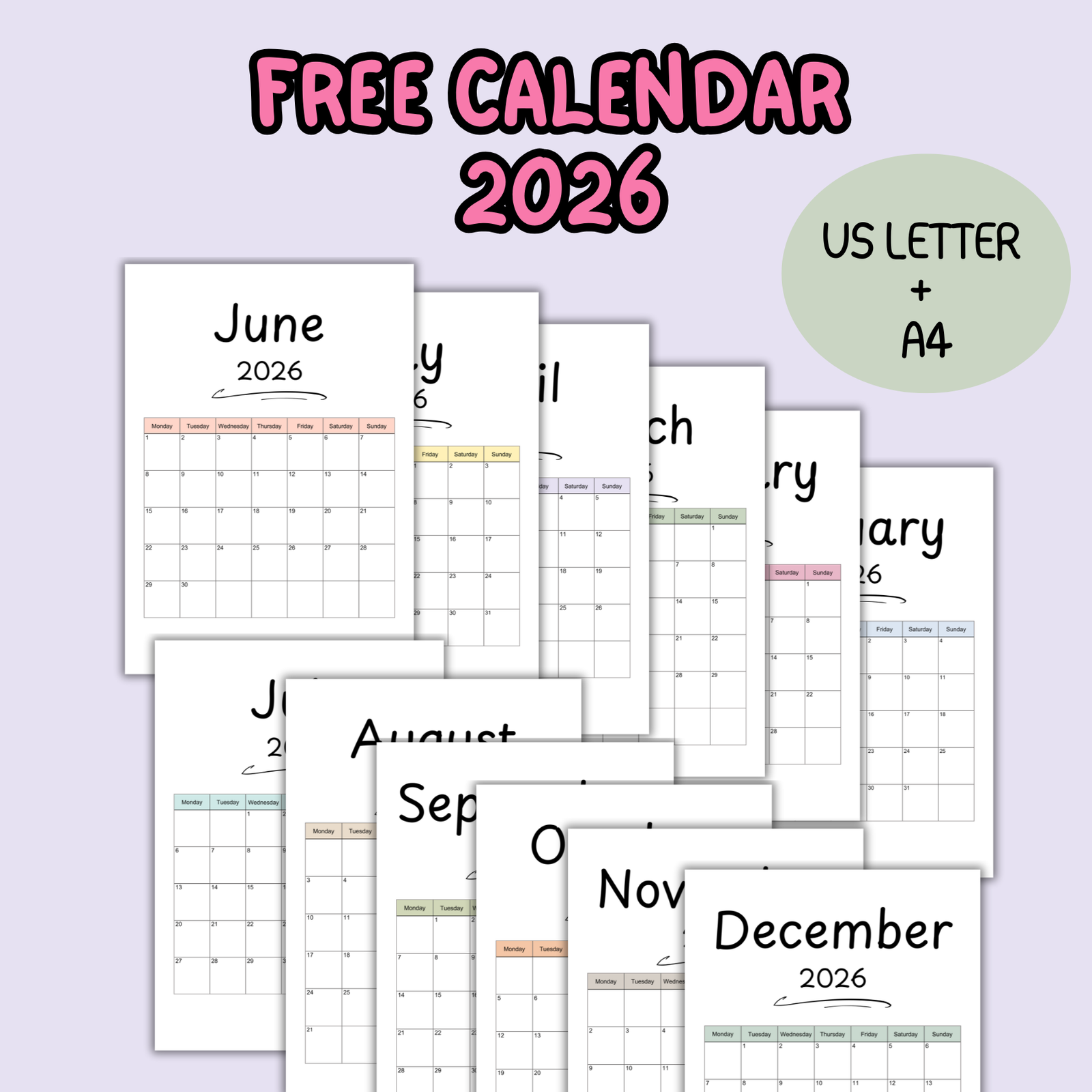free 2026 printable calendar