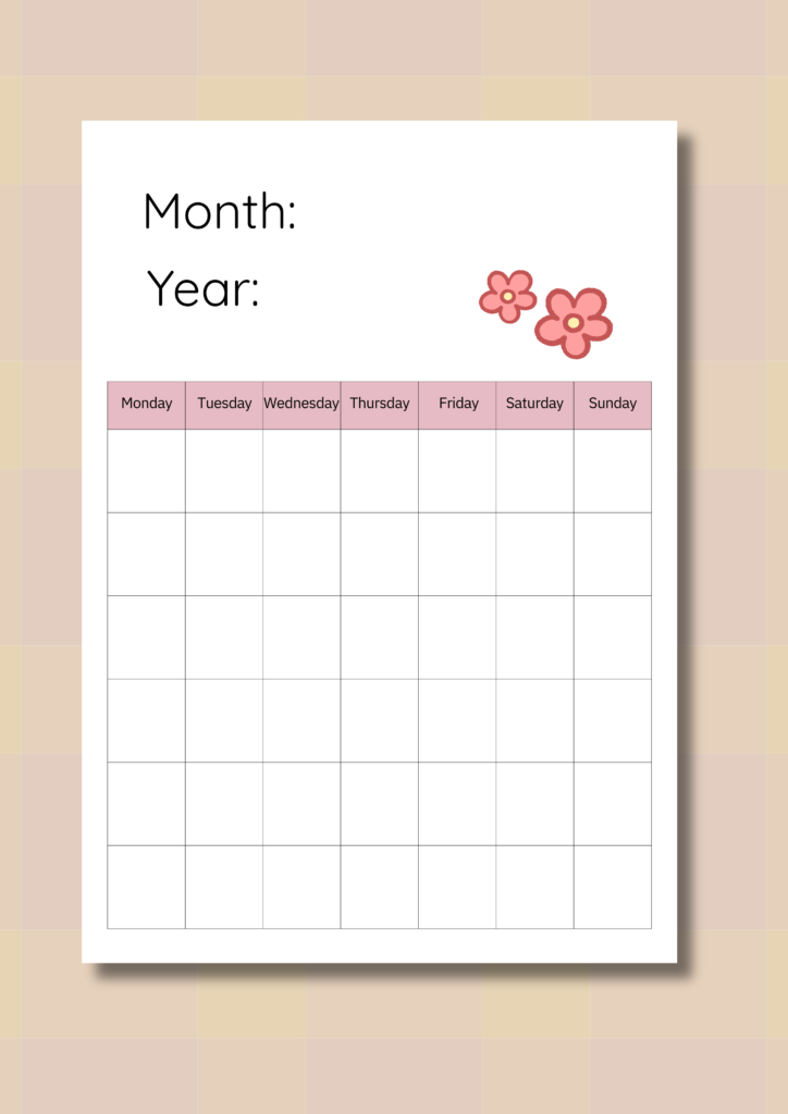 Blank calendar printable