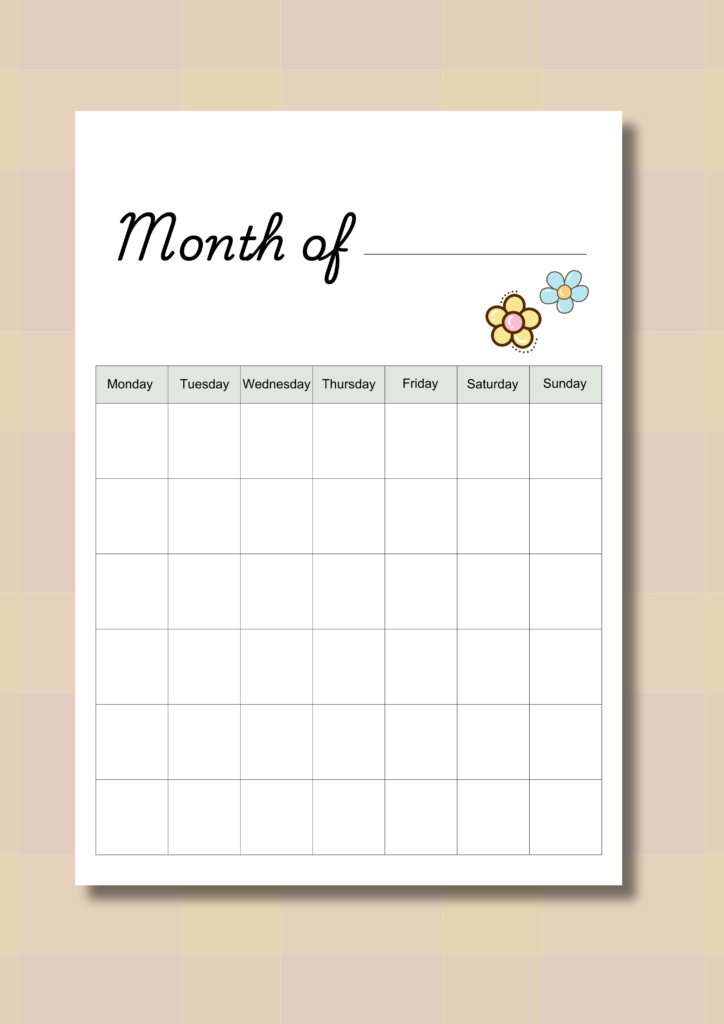 Blank calendar printable