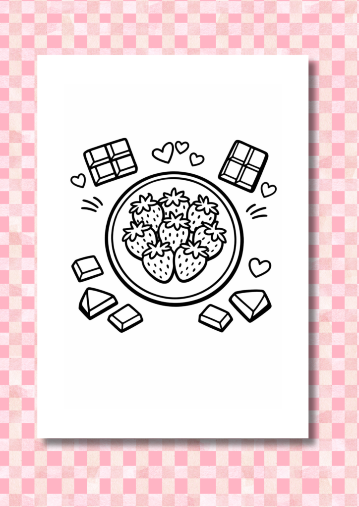 Chocolate and Strawberries Valentine coloring pages