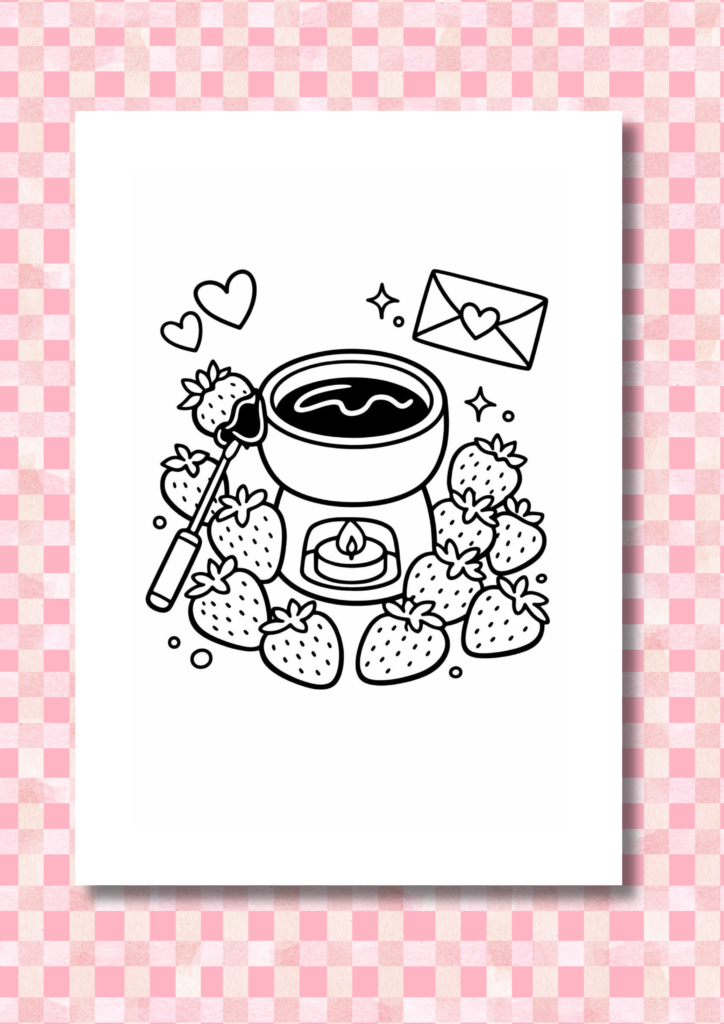 Chocolate and Strawberries Valentine coloring pages