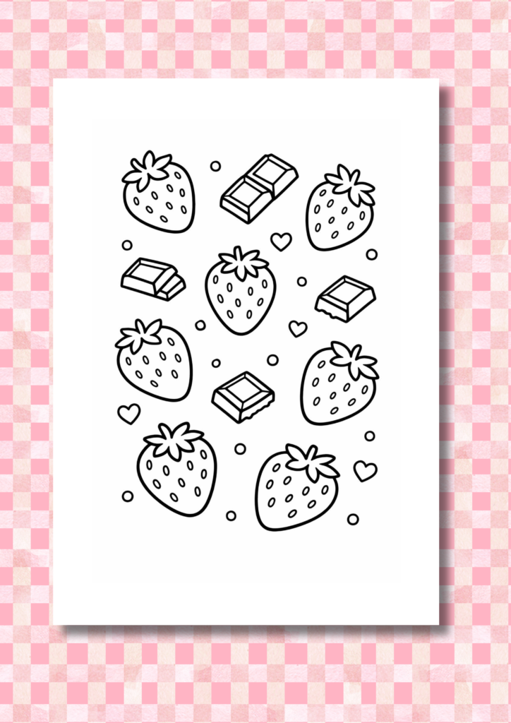 Chocolate and Strawberries Valentine coloring pages