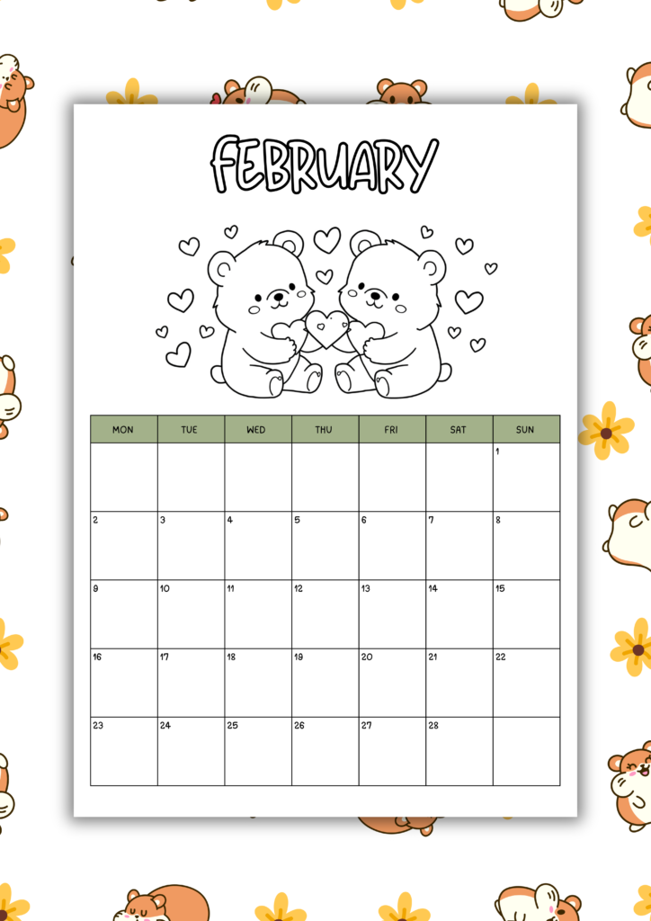 free kawaii 2026 coloring calendar