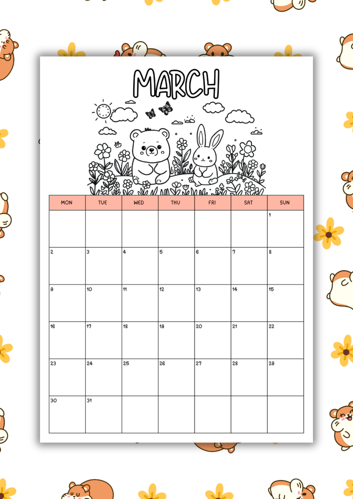 free kawaii 2026 coloring calendar