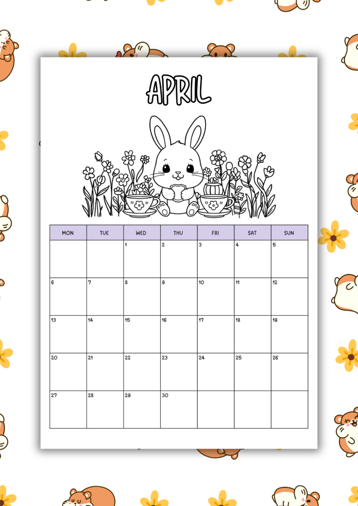 free kawaii 2026 coloring calendar