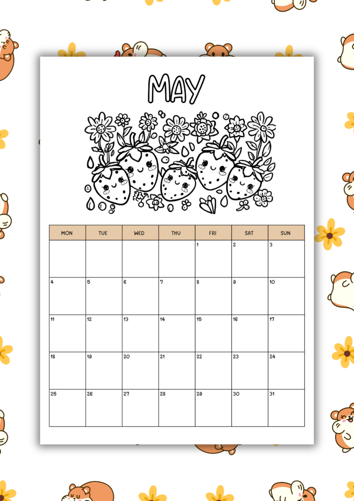 free kawaii 2026 coloring calendar
