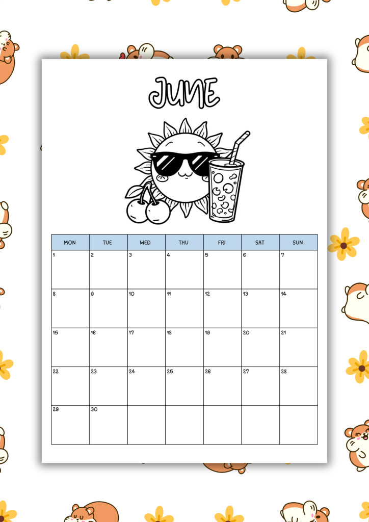 free kawaii 2026 coloring calendar