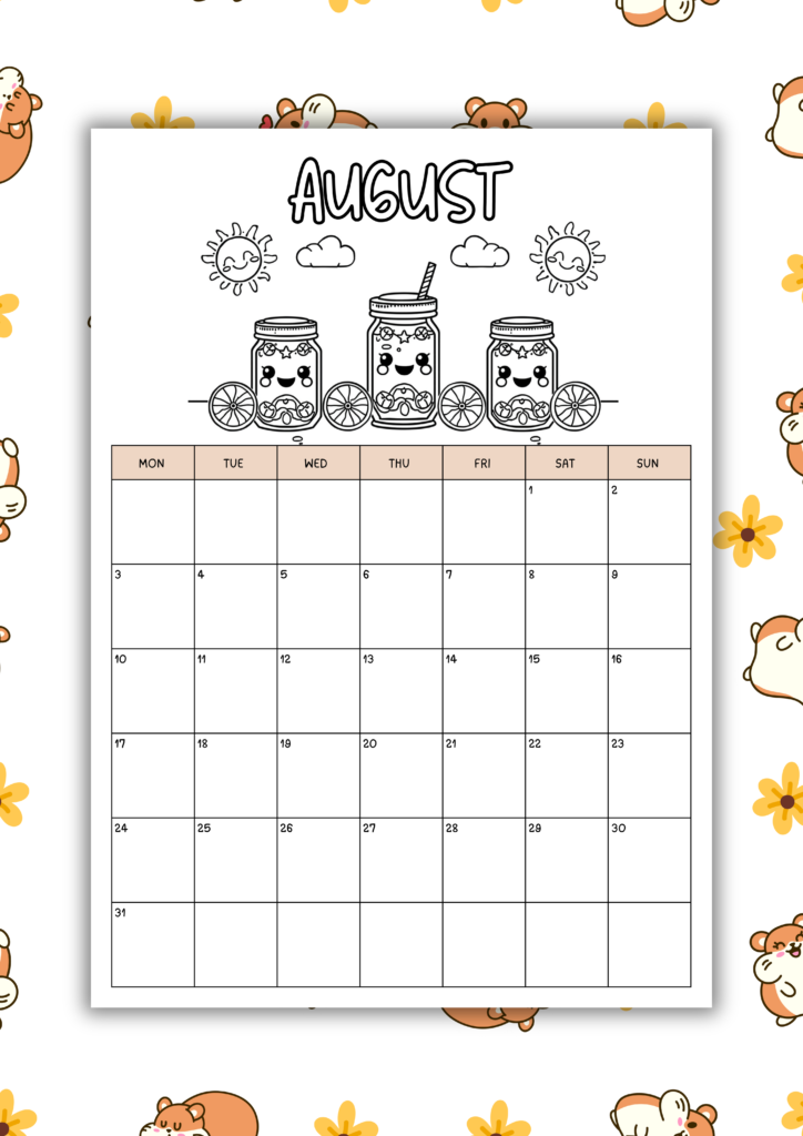 free kawaii 2026 coloring calendar