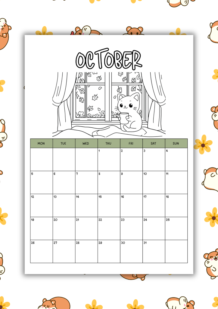 free kawaii 2026 coloring calendar