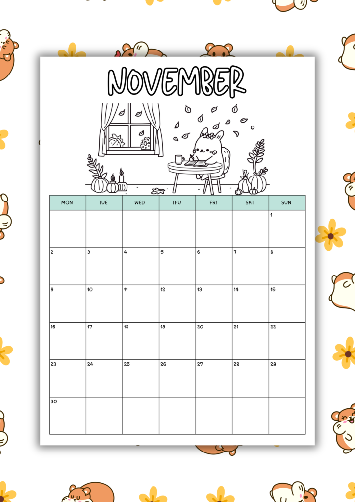 free kawaii 2026 coloring calendar