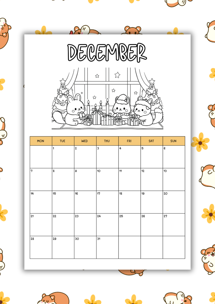 free kawaii 2026 coloring calendar
