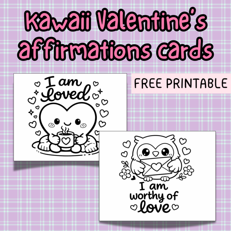 kawaii Valentine affirmation cards coloring pages