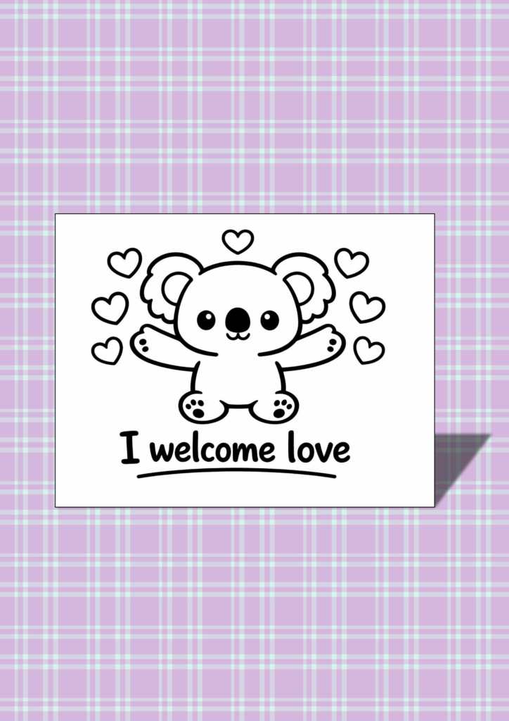 Kawaii Valentine affirmations coloring cards