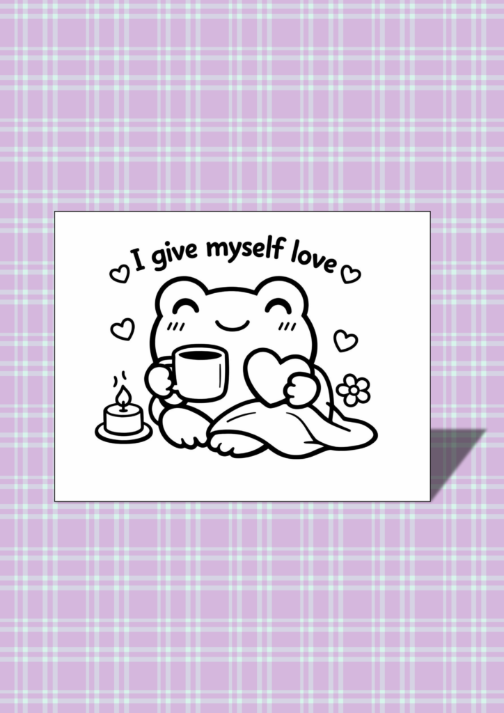 Kawaii Valentine affirmations coloring cards