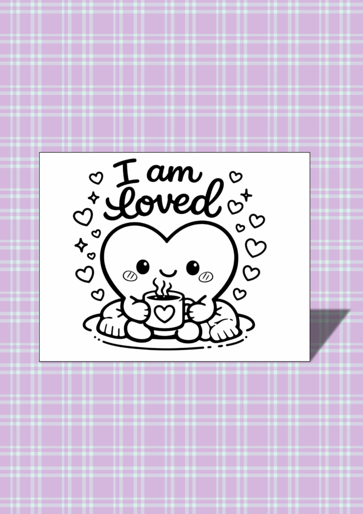 Kawaii Valentine affirmations coloring cards