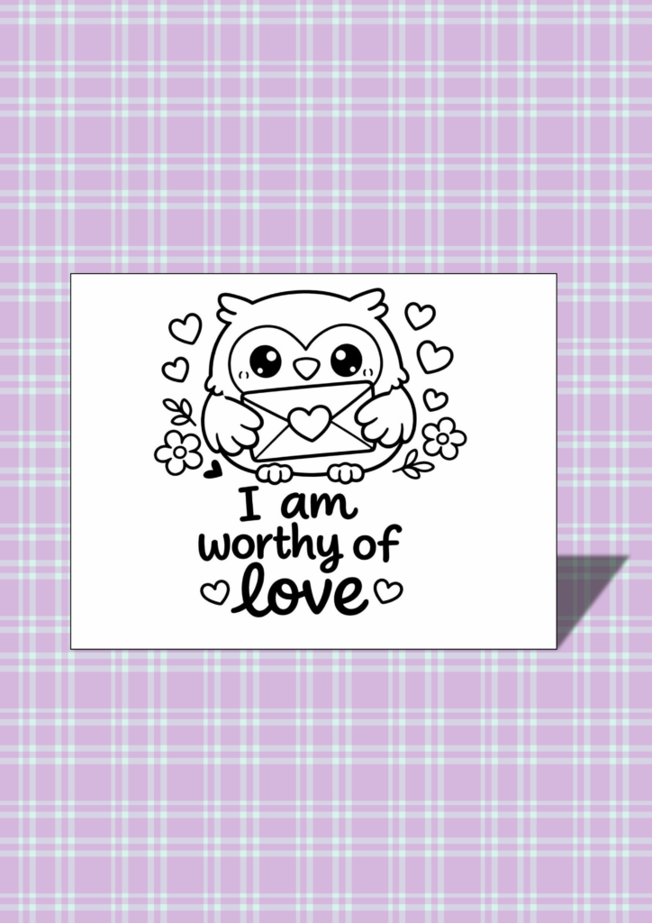 Kawaii Valentine affirmations coloring cards
