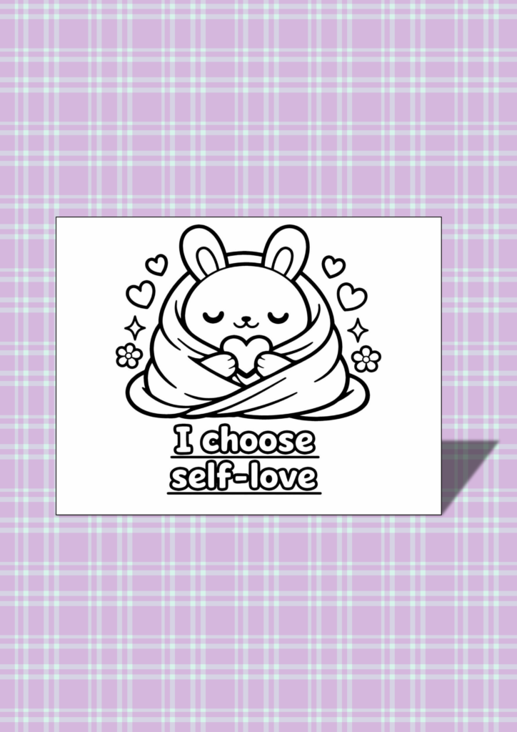Kawaii Valentine affirmations coloring cards