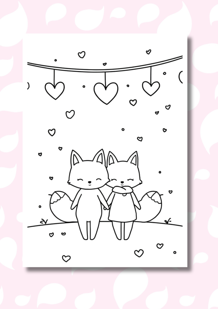 free kawaii animal couples coloring pages