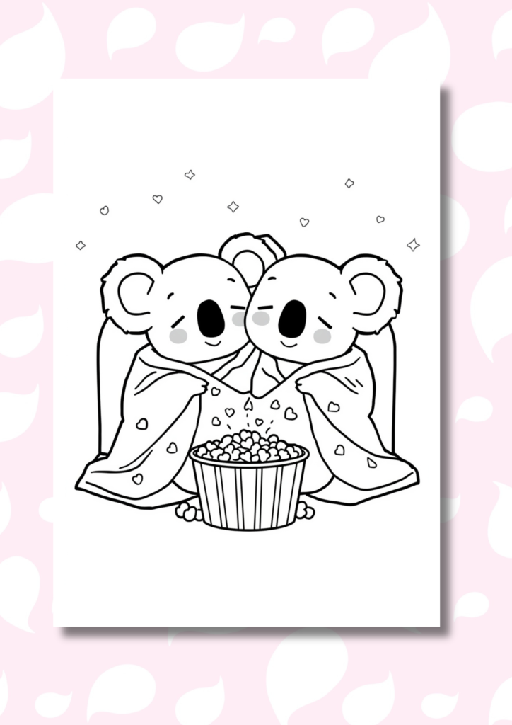 free kawaii animal couples coloring pages