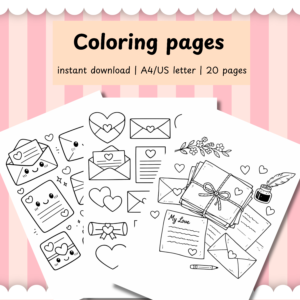 Love letters and envelopes Valentine coloring pages